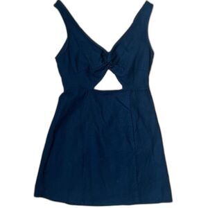 Cotton Linen Black Mini Dress Cut Out Keyhole